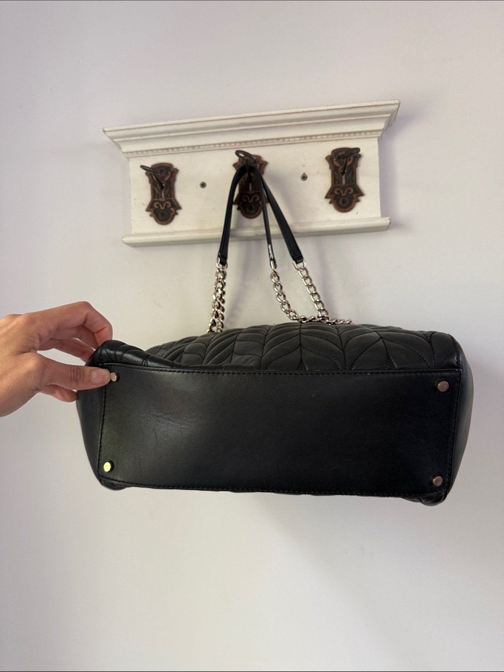 Kate Spade Black Cow Leather Quilted Tote Large Work Bag Laptop - Picture 6 of 13
